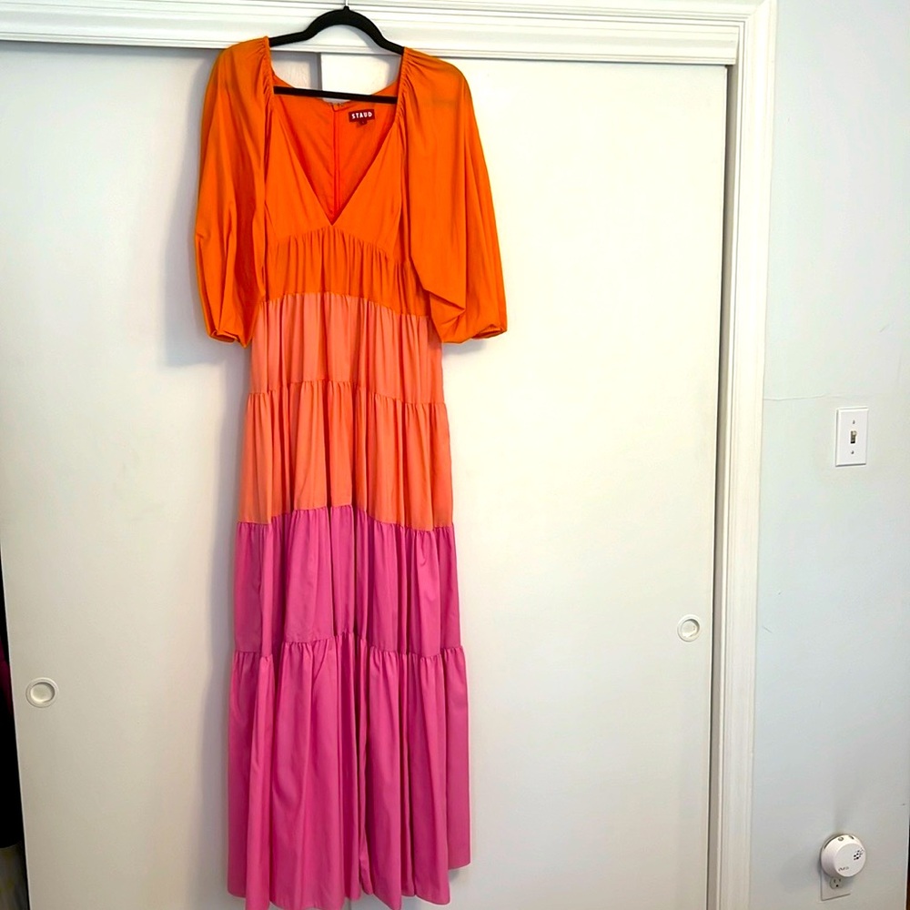Staud Meadow Colorblock Pink/Orange Dress Size L